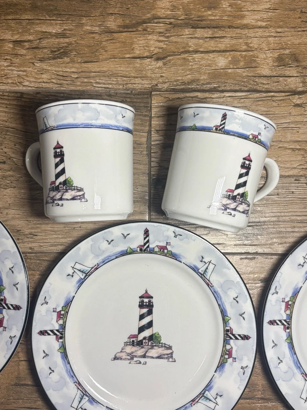Nautical Lighthouse Dinnerware Set - White with Black & Red Accent